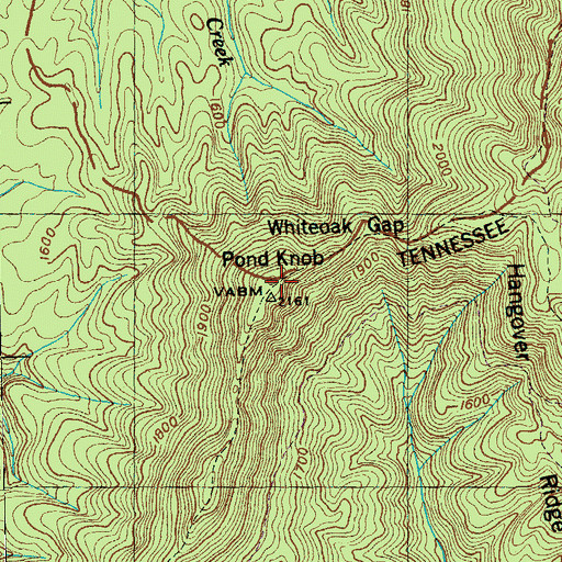 Topographic Map of Pond Knob, TN