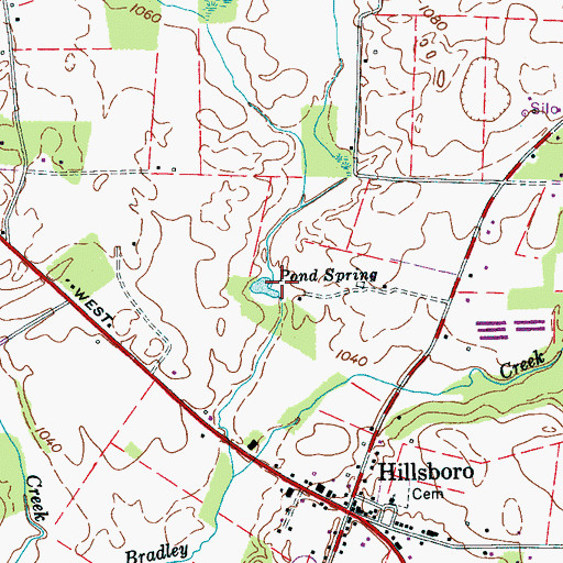 Topographic Map of Pond Spring, TN