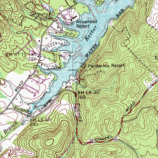 Topographic Map of Ponderosa Resort, TN