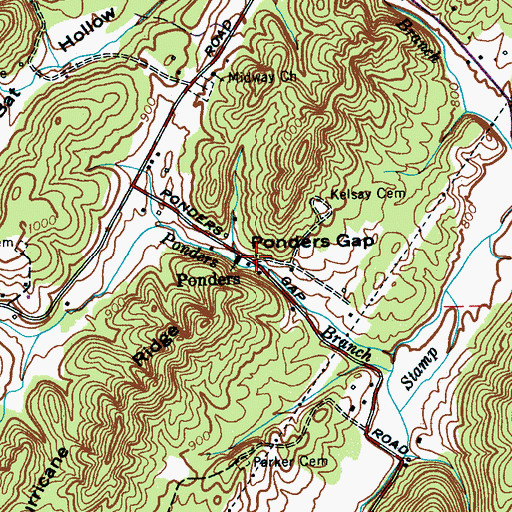 Topographic Map of Ponders Gap, TN