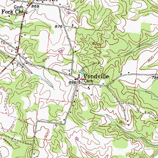 Topographic Map of Pondville, TN