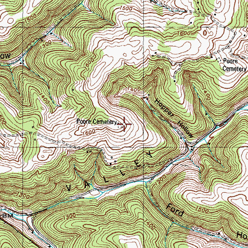 Topographic Map of Poore Cemetery, TN