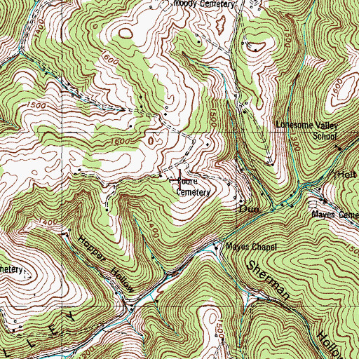 Topographic Map of Poore Cemetery, TN