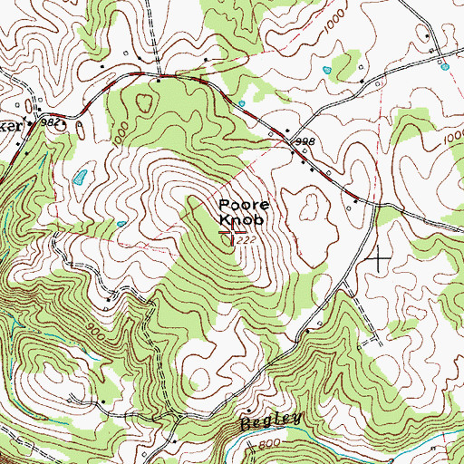 Topographic Map of Poore Knob, TN