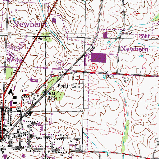 Topographic Map of Poplar Cemetery, TN