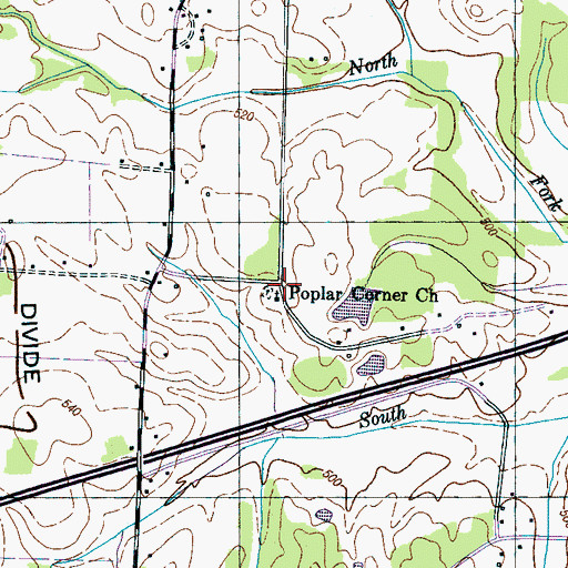 Topographic Map of Poplar Corner Church, TN