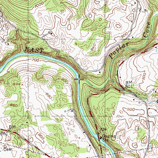 Topographic Map of Poplar Cove Creek, TN