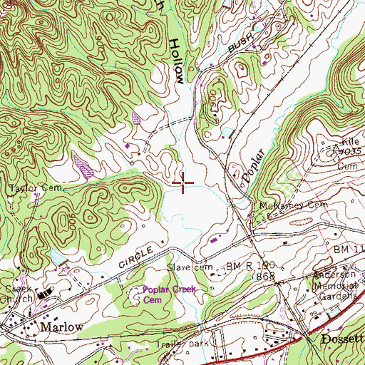 Topographic Map of Poplar Creek, TN