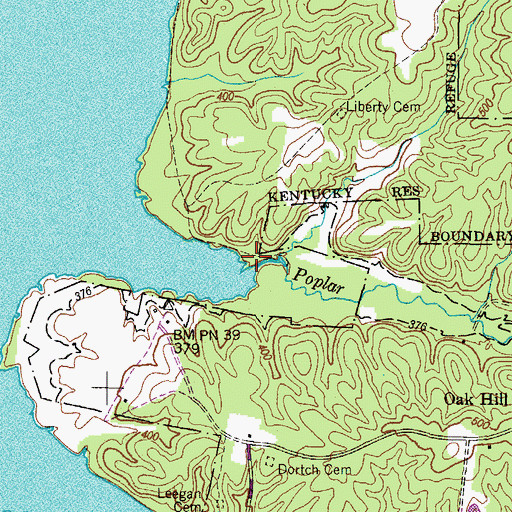 Topographic Map of Poplar Creek, TN
