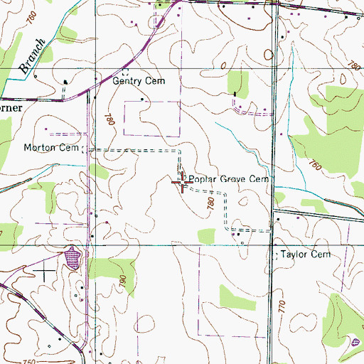 Topographic Map of Poplar Grove Cemetery, TN