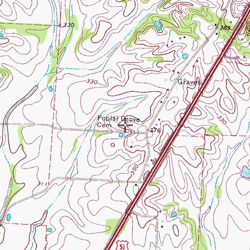 Topographic Map of Poplar Grove Cemetery, TN