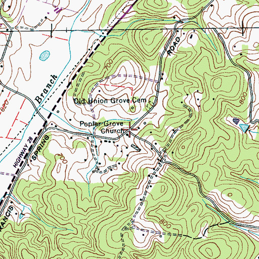 Topographic Map of Poplar Grove Church, TN