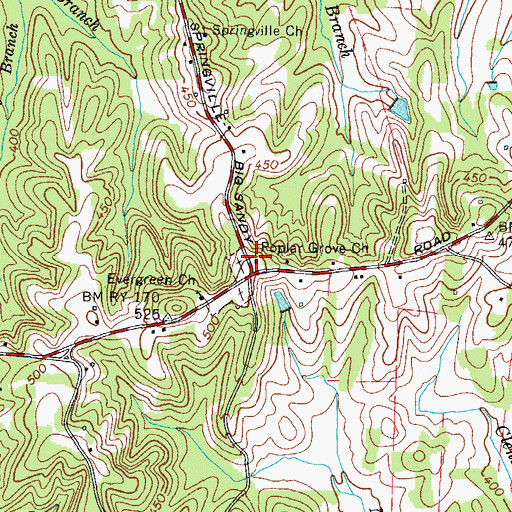 Topographic Map of Poplar Grove Church, TN