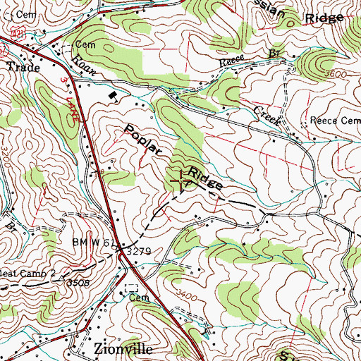 Topographic Map of Poplar Ridge, TN