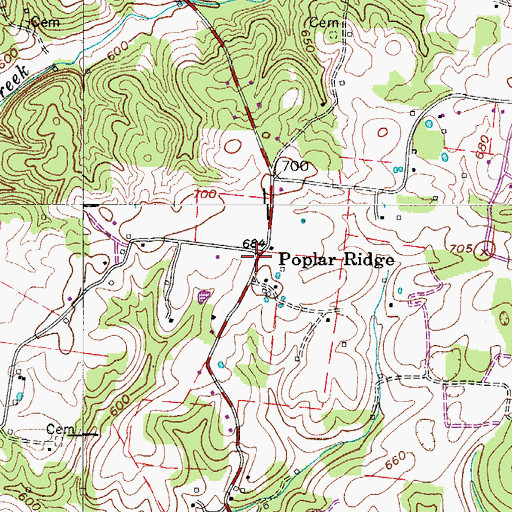 Topographic Map of Poplar Ridge, TN