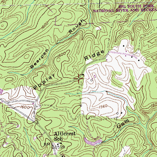 Topographic Map of Poplar Ridge, TN
