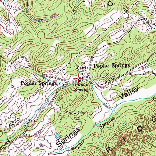 Topographic Map of Poplar Spring, TN