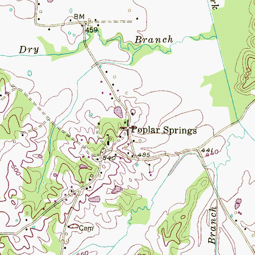 Topographic Map of Poplar Springs, TN