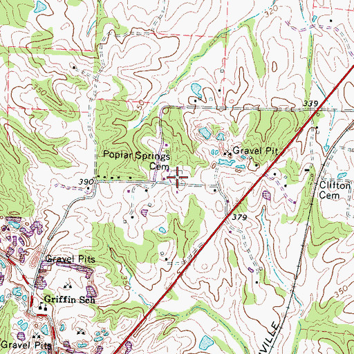 Topographic Map of Poplar Springs Cemetery, TN