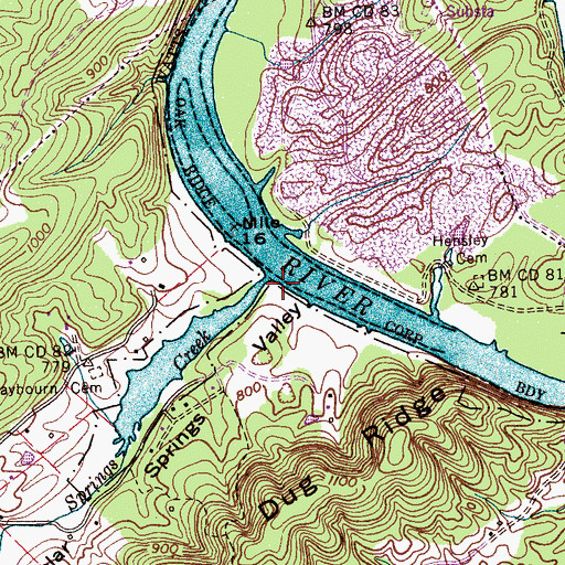 Topographic Map of Poplar Springs Valley, TN