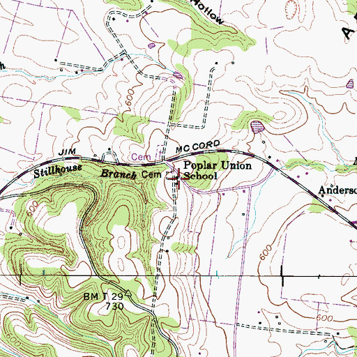 Topographic Map of Poplar Union School, TN