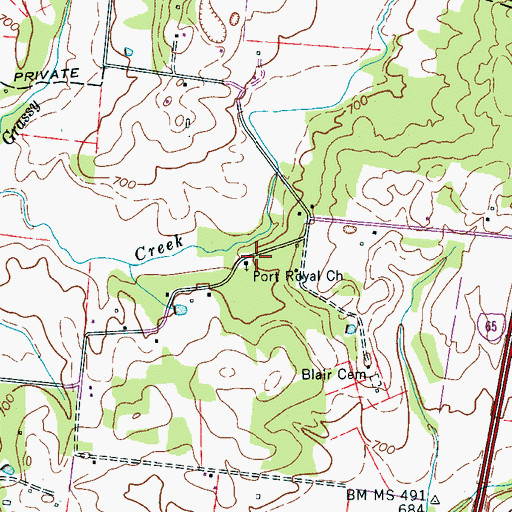Topographic Map of Port Royal Church, TN