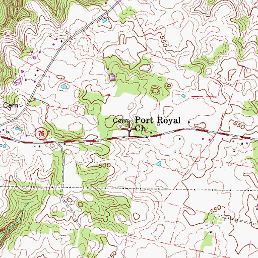 Topographic Map of Port Royal Church, TN