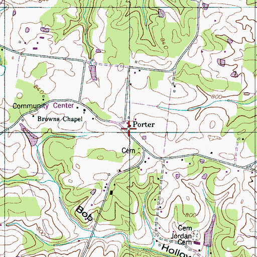 Topographic Map of Porter, TN