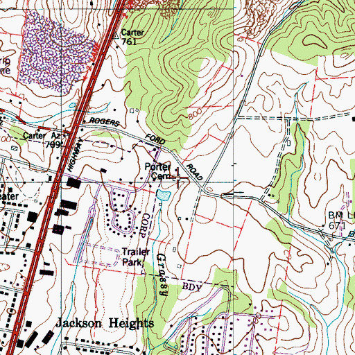 Topographic Map of Porter Cemetery, TN