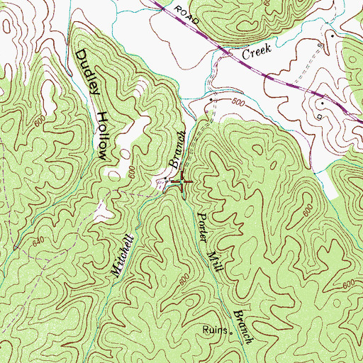 Topographic Map of Porter Mill Branch, TN