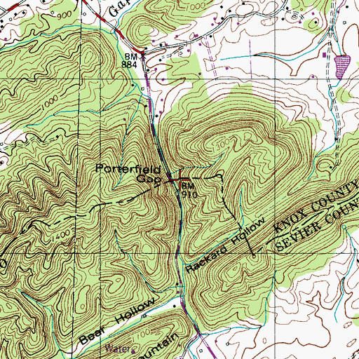 Topographic Map of Porterfield Gap, TN