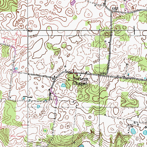 Topographic Map of Porters Chapel, TN