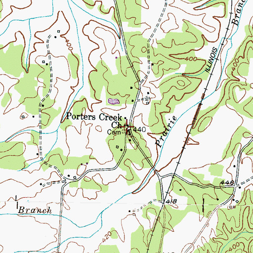 Topographic Map of Porters Creek Church, TN