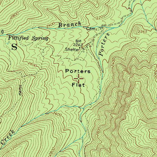 Topographic Map of Porters Flat, TN