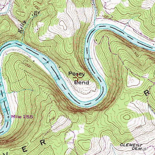 Topographic Map of Posey Bend, TN