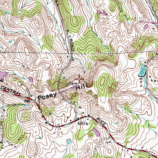 Topographic Map of Posey Hill, TN