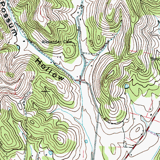Topographic Map of Possum Hollow, TN