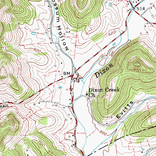 Topographic Map of Possum Hollow, TN