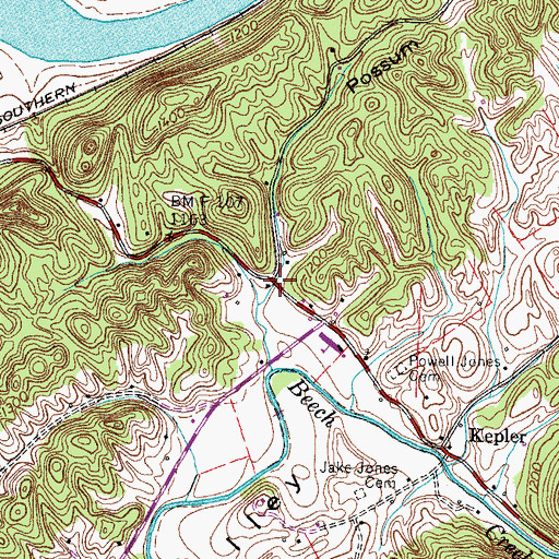 Topographic Map of Possum Hollow, TN