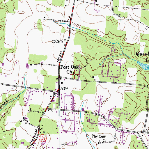 Topographic Map of Post Oak Church, TN