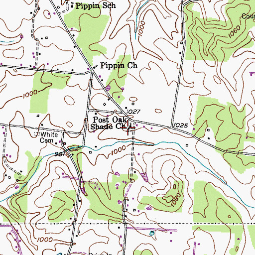 Topographic Map of Post Oak Shade Church, TN