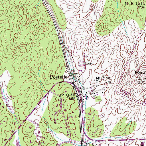 Topographic Map of Postelle, TN