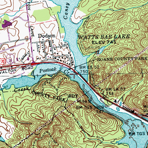 Topographic Map of Postoak Creek, TN
