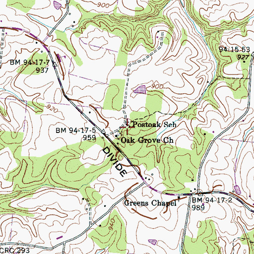 Topographic Map of Postoak School, TN