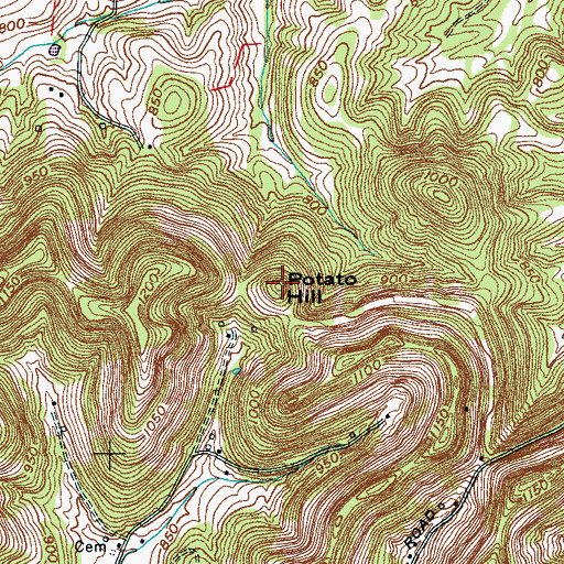 Topographic Map of Potato Hill, TN