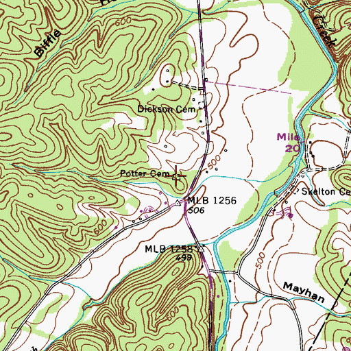 Topographic Map of Potter Cemetery, TN