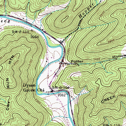 Topographic Map of Potter Hollow, TN