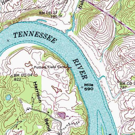 Topographic Map of Potters Field Cemetery, TN
