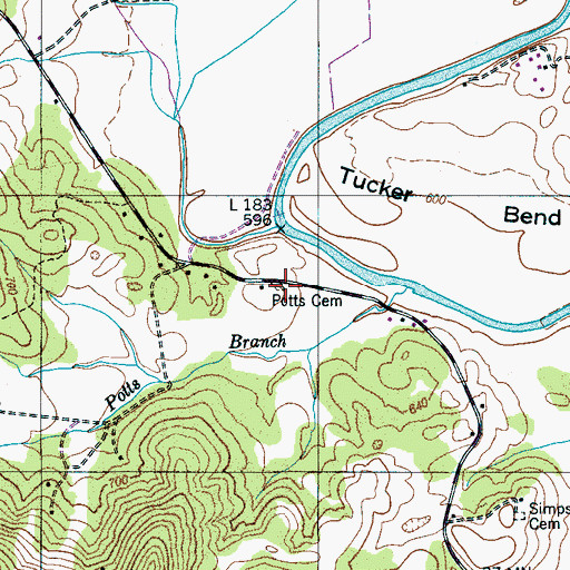 Topographic Map of Potts Cemetery, TN