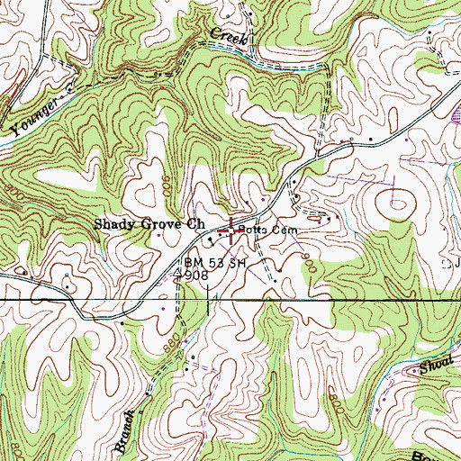 Topographic Map of Potts Cemetery, TN